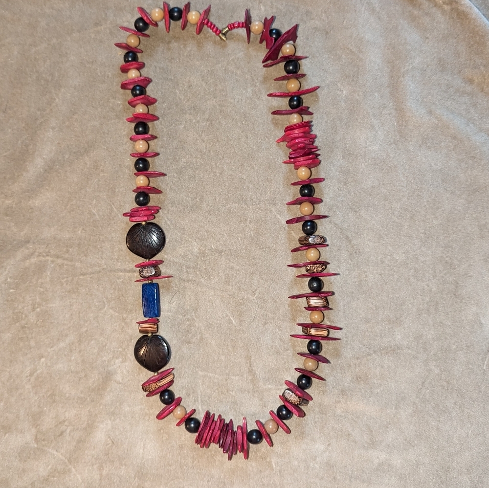 Vintage 80s Wooden Bead Necklace